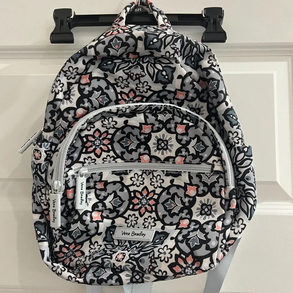 Vera Bradley Black White Gray and Pink Floral Mini Backpack